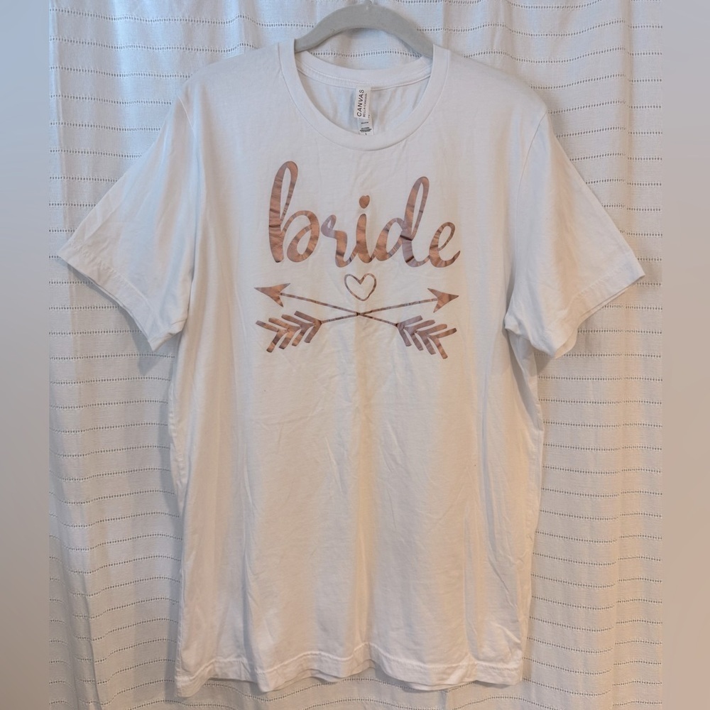 NWT White 'Bride' T-Shirt with Rose Gold Print